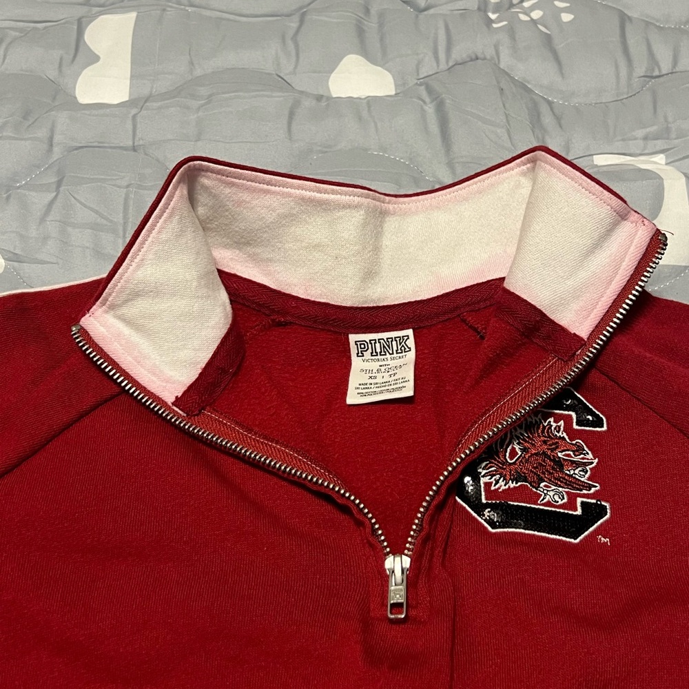 PINK Victoria's Secret GAMECOCKS Red Quarter-Zip Pullover - Picture 4 of 5